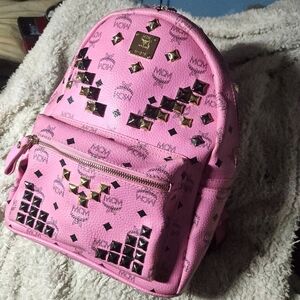 MCM Pink Backpack Decked Out with Gold and Black Studs.. RARE DESIGN SIZE MEDIUM